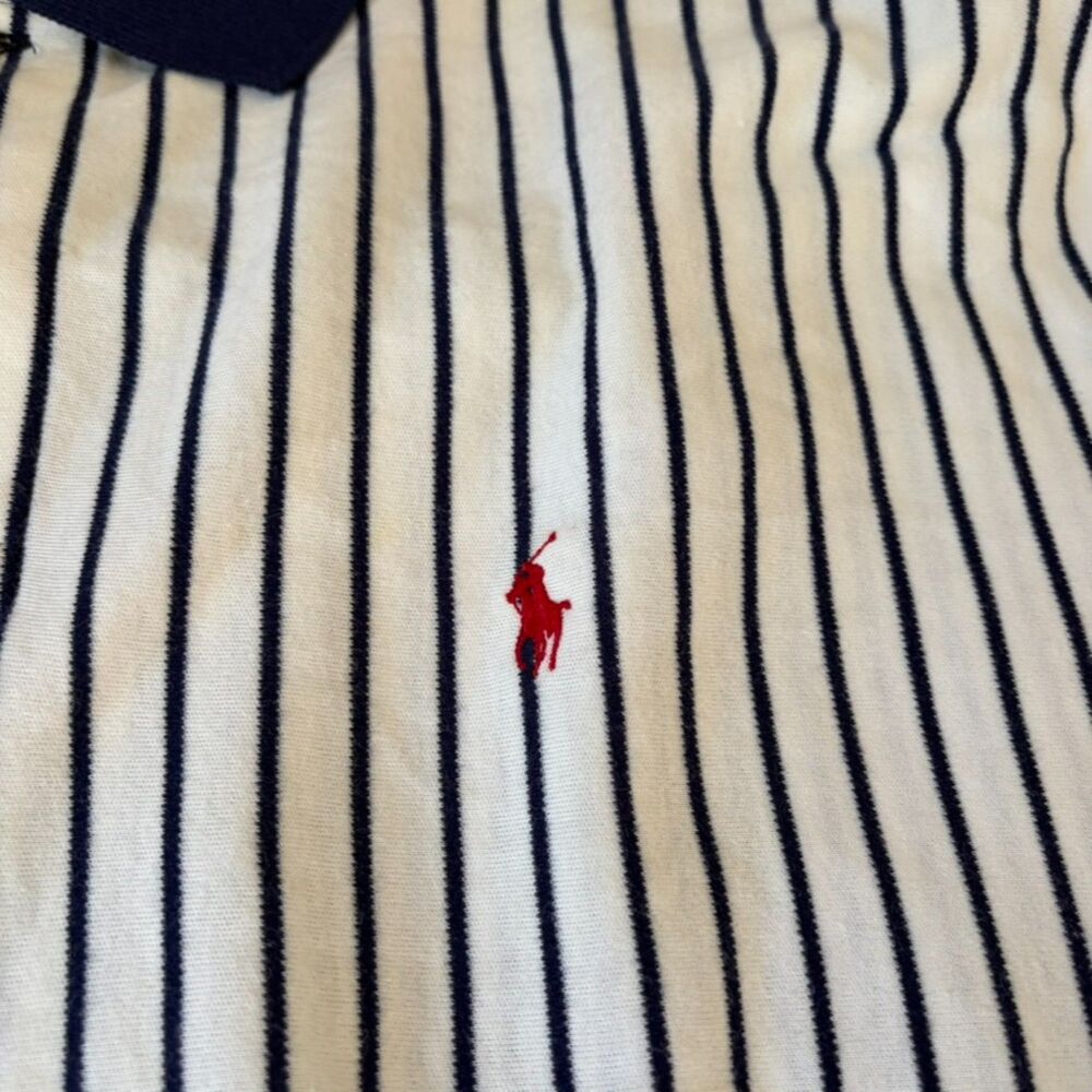 Polo Ralph Lauren Navy White Striped Polo Shirt Size XL Mens 100% Cotton - Picture 4 of 7